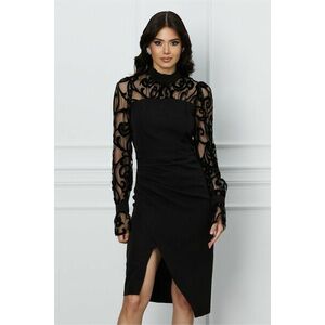 Rochie Ella Collection Adeia neagra cu insertii catifelate pe maneci imagine