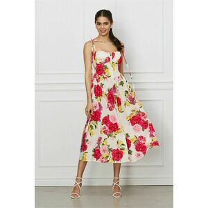 Rochie Jessie ivory cu imprimeuri florale fucsia imagine