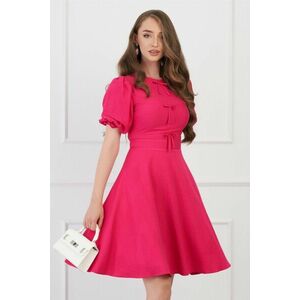 Rochie DY Fashion fucsia cu fundite pe bust si maneci bufante imagine