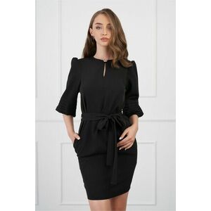 Rochie DY Fashion neagra cu maneci bufante si cordon in talie imagine