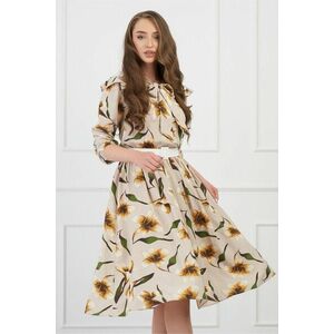 Rochie DY Fashion bej cu imprimeu floral si curea in talie imagine