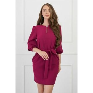 Rochie DY Fashion magenta cu maneci bufante si cordon in talie imagine