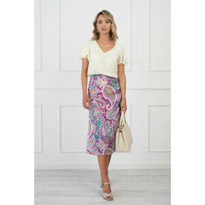 Fusta DY Fashion midi magenta cu imprimeu verde imagine