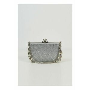 Clutch Miruna argintiu din strasuri cu inchizatoare diamant imagine