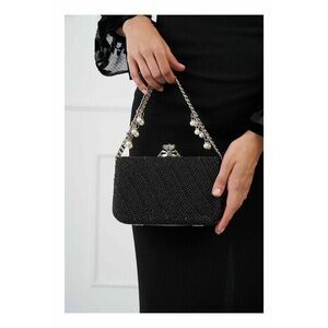 Clutch Miruna negru din strasuri cu inchizatoare diamant imagine