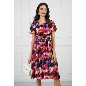 Rochie Miruna cu imprimeu floral fucsia si cordon in talie imagine