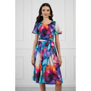 Rochie Miruna cu imprimeu multicolor watercolor si cordon in talie imagine