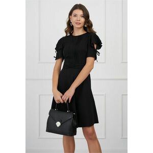 Rochie DY Fashion neagra cu pliuri pe bust si volane pe maneci imagine