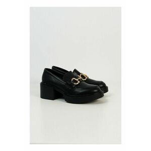 Pantofi Oxford negri cu toc gros si aplicatie metalica imagine