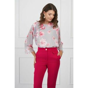 Bluza Milena gri cu imprimeu floral roz imagine