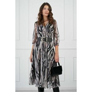 Rochie Gianina gri cu zebra print si curea in talie imagine