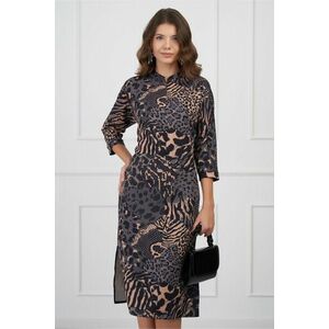 Rochie Iarina gri cu animal print maro si fermoar la bust imagine