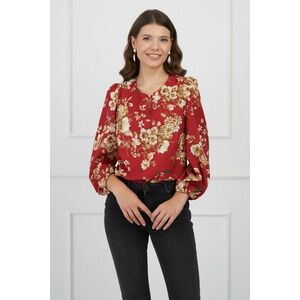 Bluza DY Fashion bordo cu imprimeuri florale si nasture la decolteu imagine