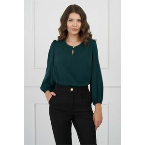 Bluza DY Fashion verde inchis si nasture la decolteu imagine