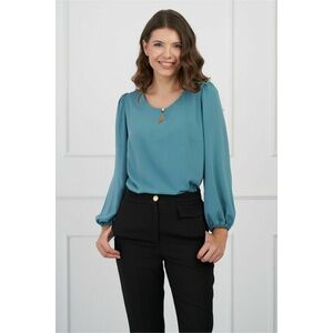 Bluza DY Fashion verde mint si nasture la decolteu imagine