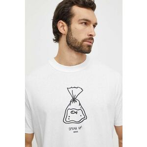 BOSS Orange tricou din bumbac bărbați, culoarea alb, cu imprimeu 50510220 imagine