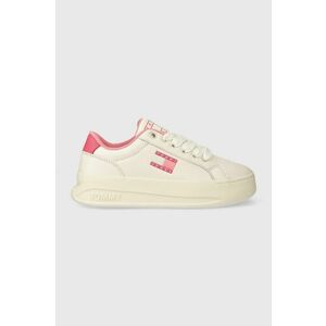 Tommy Jeans sneakers din piele TJW CITY FLATFORM culoarea alb, EN0EN02500 imagine