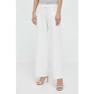 Bardot pantaloni femei, culoarea bej, drept, high waist imagine