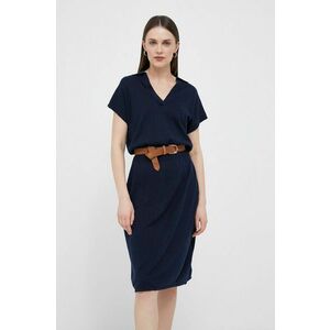 Gant rochie din in culoarea albastru marin, midi, mulata imagine