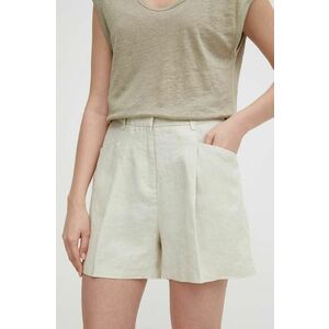 United Colors of Benetton pantaloni scurti din in culoarea bej, neted, high waist imagine