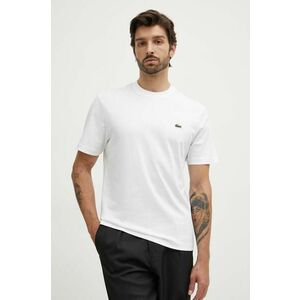 Lacoste tricou din bumbac barbati, culoarea alb, neted imagine