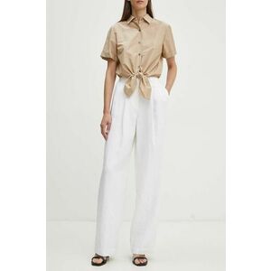 Theory pantaloni din in culoarea alb, lat, high waist, O0503211 imagine