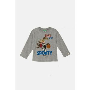 United Colors of Benetton longsleeve din bumbac pentru copii x Looney Tunes culoarea gri, cu imprimeu, 3ATNG10GY imagine