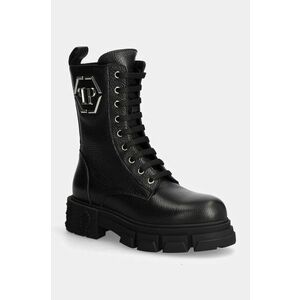 Philipp Plein bocanci de piele Embossed Army Boot femei, culoarea negru, cu platforma, WSE0811 PLE010N 02 imagine