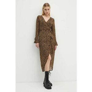 Never Fully Dressed rochie Leopard Sheer Wrap Dress culoarea maro, midi, evazati, NL28459 imagine