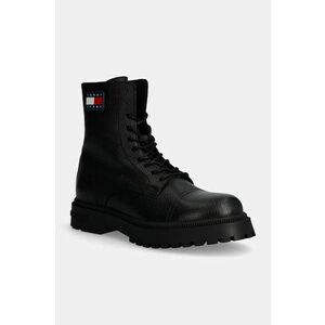 Tommy Jeans ghete de piele TJM LACE UP MID BOOT TUMBLED WL barbati, culoarea negru, EM0EM01470 imagine