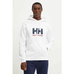 Helly Hansen hanorac de bumbac HH LOGO barbati, culoarea alb, cu glugă, cu imprimeu, 30394 imagine