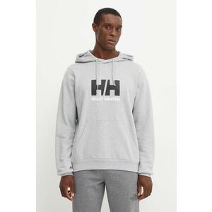 Helly Hansen hanorac de bumbac HH LOGO barbati, culoarea gri, cu glugă, cu imprimeu, 30394 imagine