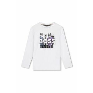 BOSS longsleeve din bumbac pentru copii culoarea alb, cu imprimeu, J51225 imagine