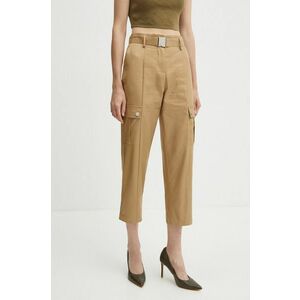 Morgan pantaloni PDUNE femei, culoarea bej, fason cargo, high waist, PDUNE imagine