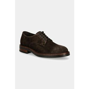 Hackett London pantofi de piele intoarsa EGMONT VELVET barbati, culoarea maro, HMS21408 imagine