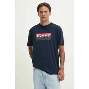 Tommy Jeans tricou din bumbac barbati, culoarea albastru marin, cu imprimeu, DM0DM19684 imagine