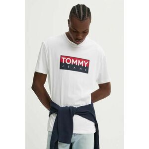 Tommy Jeans tricou din bumbac barbati, culoarea alb, cu imprimeu, DM0DM19684 imagine