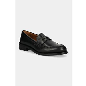 Hackett London mocasini de piele JAME SIGN barbati, culoarea negru, HMS21427 imagine