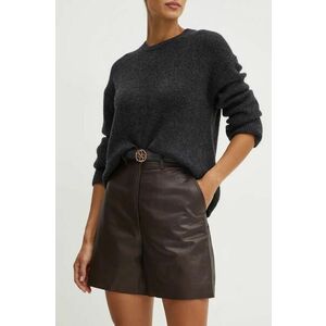 Weekend Max Mara pantaloni scurti de piele femei, culoarea maro, neted, high waist, 2425436012600 imagine