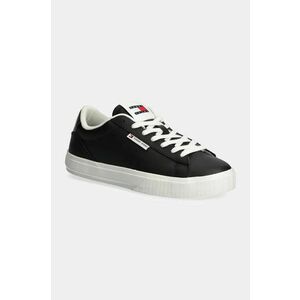 Tommy Jeans sneakers din piele TJW CUPSOLE SNEAKER METALLIC culoarea negru, EN0EN02686 imagine