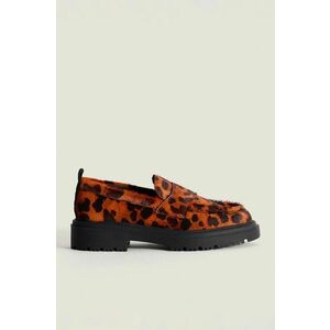 Hoff mocasini de piele LEOPARD NARANJA femei, culoarea portocaliu, cu toc plat, 22428001 SCHOOL imagine