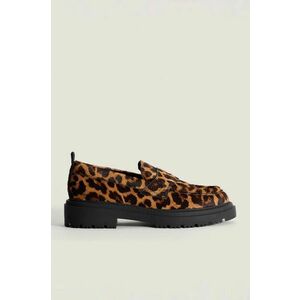 Hoff mocasini de piele LEOPARD MARRON femei, culoarea maro, cu toc plat, 22428004 SCHOOL imagine