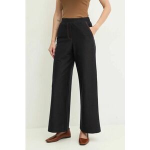 Max Mara Leisure pantaloni femei, culoarea albastru marin, drept, high waist, 2426786108600 imagine