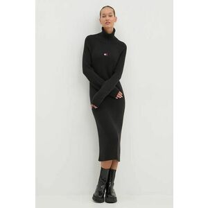 Tommy Jeans rochie din bumbac culoarea negru, midi, mulata, DW0DW19815 imagine