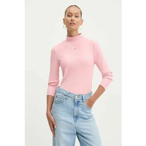 Tommy Jeans longsleeve femei, culoarea roz, cu turtleneck, DW0DW19830 imagine