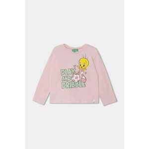 United Colors of Benetton longsleeve din bumbac pentru copii x Looney Tunes culoarea roz, 3ATNG10HG imagine