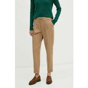 United Colors of Benetton pantaloni femei, culoarea bej, drept, high waist imagine