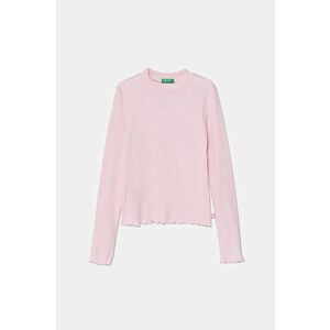 United Colors of Benetton longsleeve copii culoarea roz, cu turtleneck, 3F1AC203O imagine