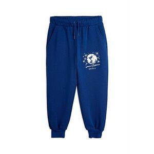 Mini Rodini pantaloni de trening din bumbac pentru copii culoarea albastru marin, cu imprimeu, 2473011360 imagine