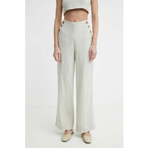 Alohas pantaloni din in culoarea bej, drept, high waist imagine